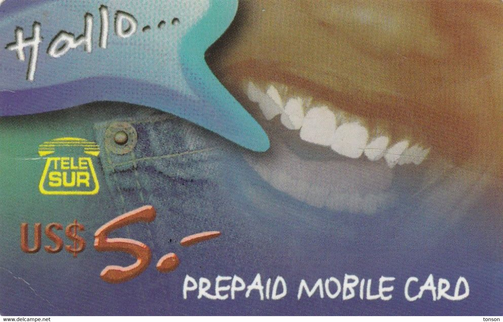 Surinam, SR-TLS-PMC-0017C, $5, GSM, Prepaid Card, Smile, 2 Scans    With Barcode And No Recycle Logo   Slight Folds - Surinam