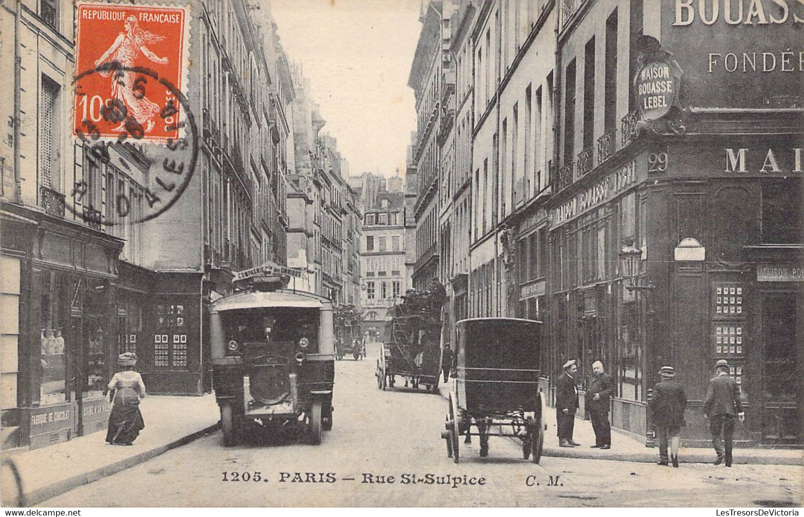 CPA France - Paris - Rue Du St. Sulpice - C. M. - Oblitérée Août 1911 - Animée - Voiture - Compagnie Des Omnibus - Autres & Non Classés