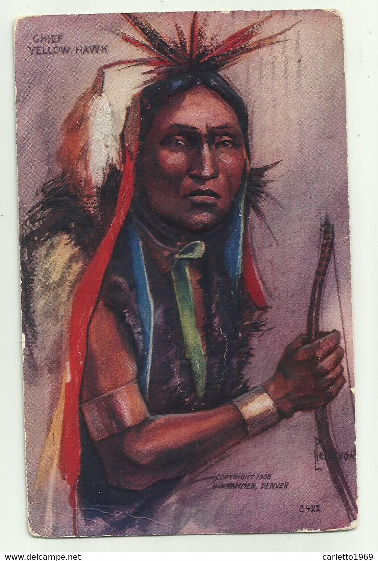 CHIEF YELLOW HAWK  ILLUSTRATA PETERSON 1918  GOFFRATA - VIAGGIATA FP - Indios De América Del Norte