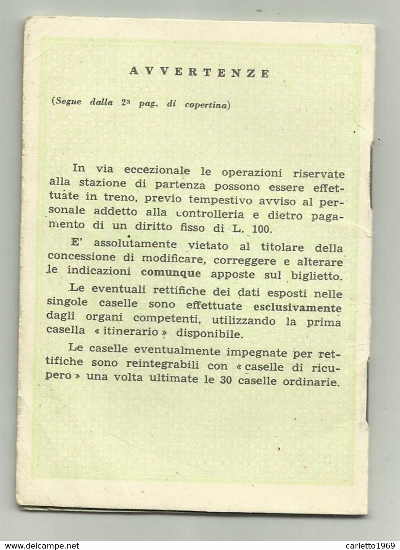 TESSERA F.S. BIGLIETTO CHILOMETRICO 1957 - Cartes De Membre