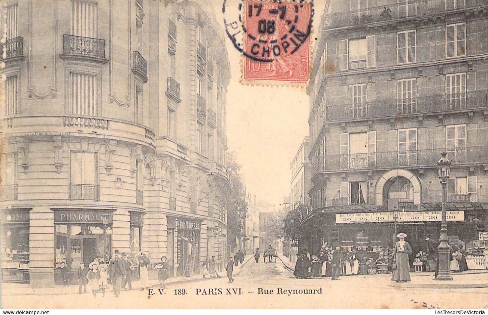 CPA France - Paris XVI - Rue Reynouard - Oblitérée Pl. Chopin 1908 - E. V. - Pharmacie - Animée - Enfant - Chapeau - Autres & Non Classés