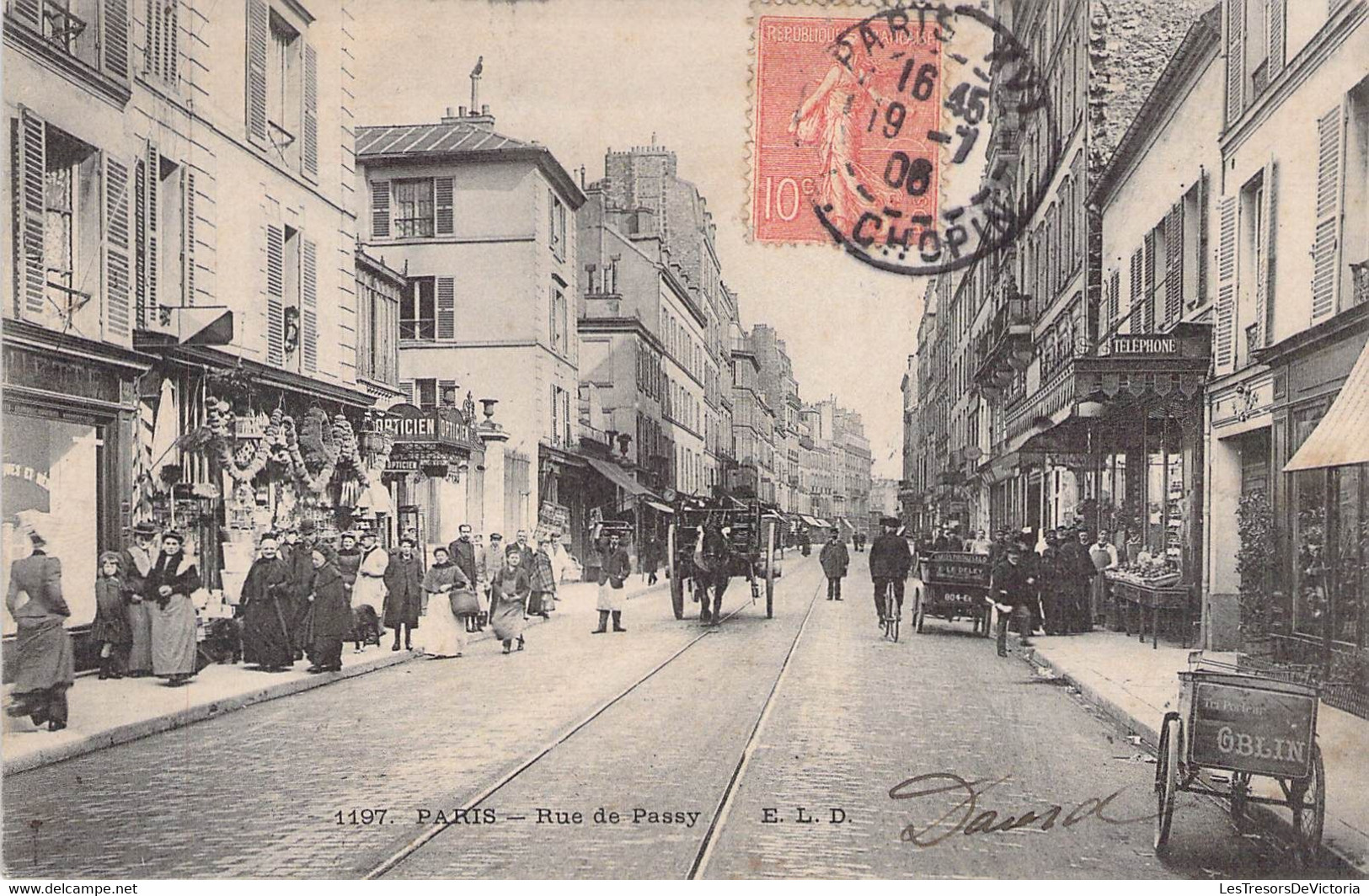 CPA France - Paris - Rue De Passy - E. L. D. - Oblitérée Chopin 1906 - Opticien - Attelage - Animée - Charrette - Autres & Non Classés