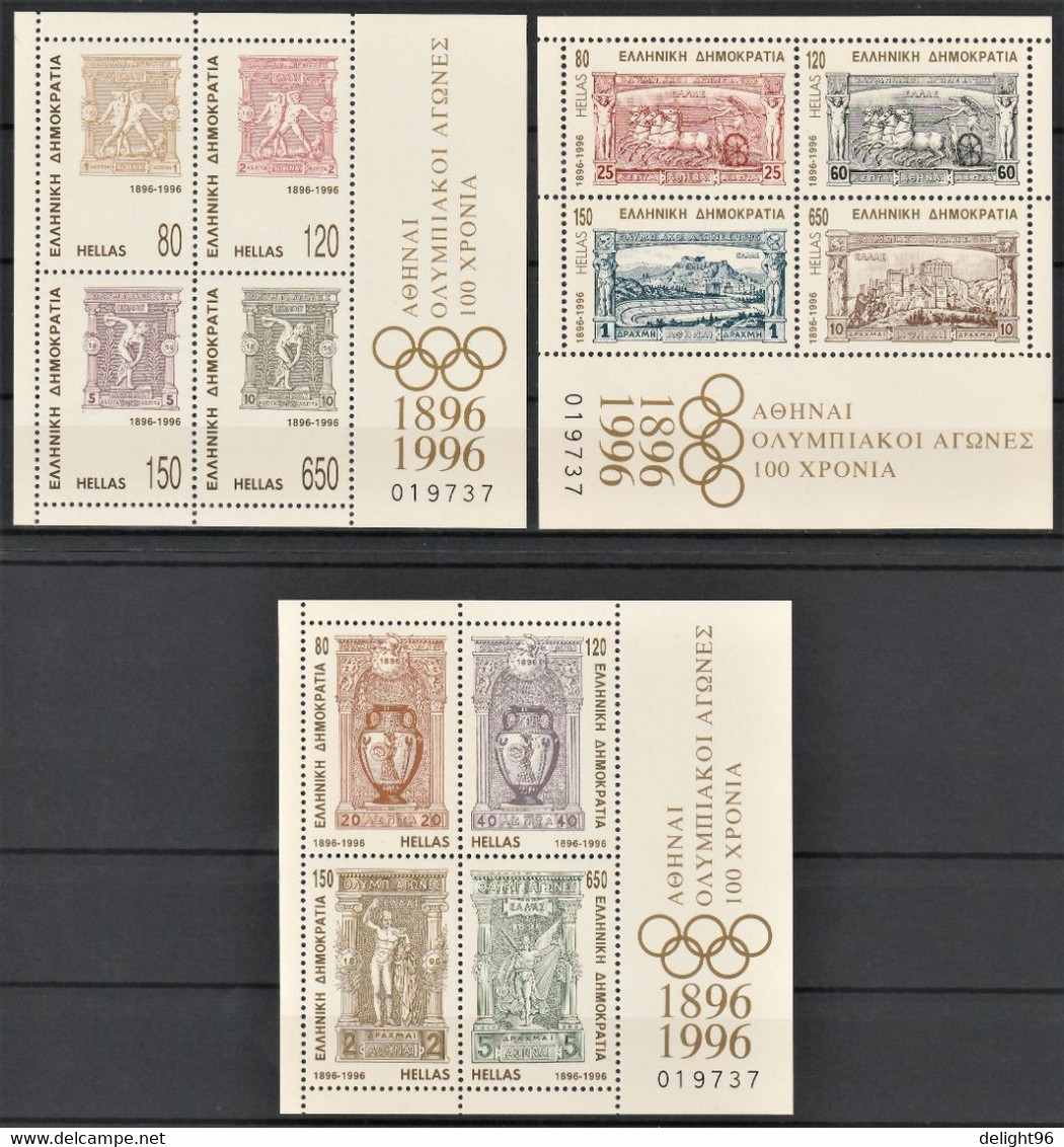 1996 Greece Centenary Of The First Summer Olympic Games In Athens Minisheets Set (** / MNH / UMM) - Estate 1896: Atene