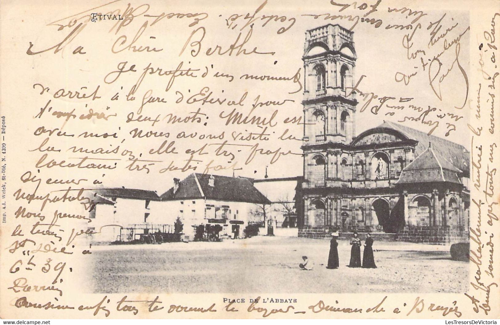 CPA France - Place De L Abbaye - Imp. Ad. Weick - Etival - Dos Non Divisé - Oblitération Ambulante St. Die à Nancy 1901 - Otros & Sin Clasificación