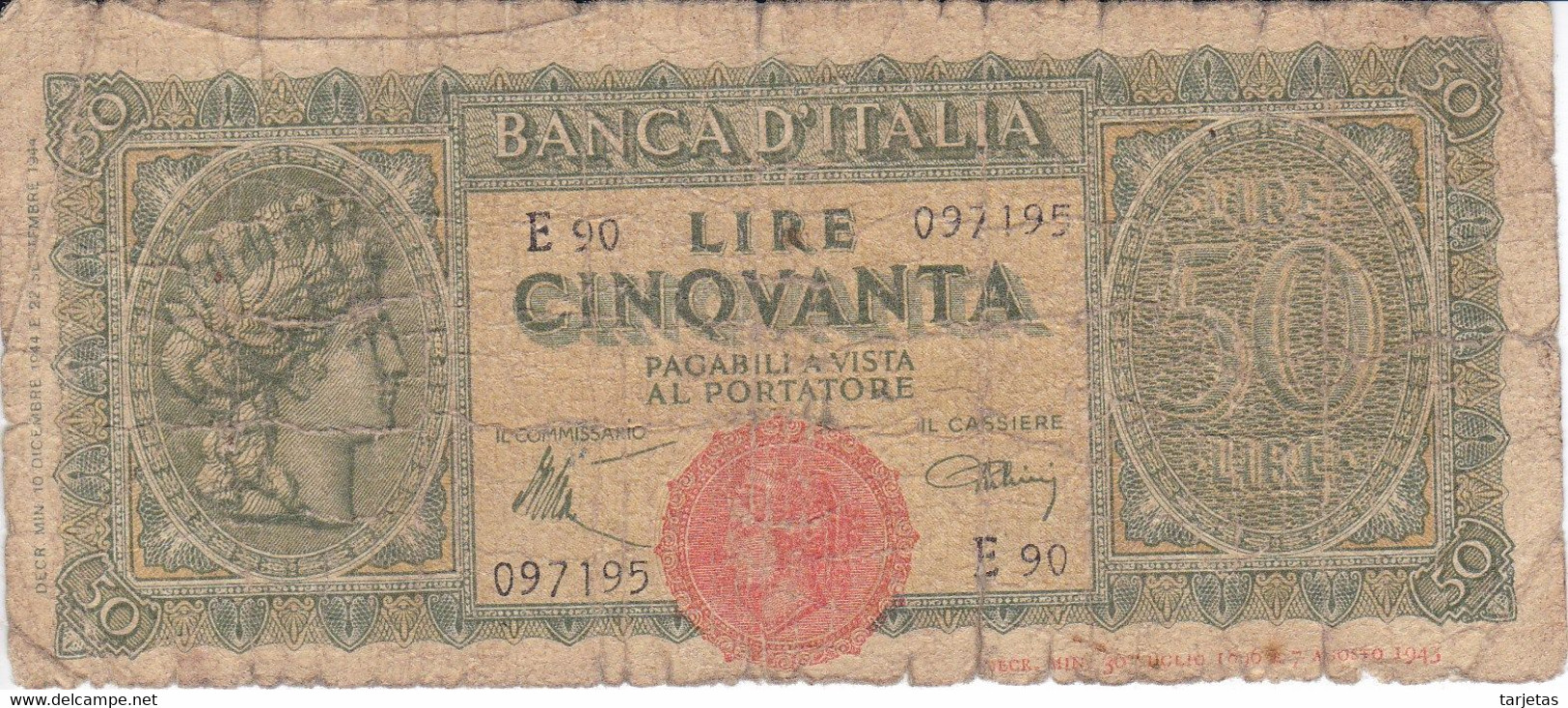 BILLETE DE ITALIA DE 50 LIRAS BANCA D'ITALIA DEL AÑO 1944  (BANKNOTE) - 50 Lire
