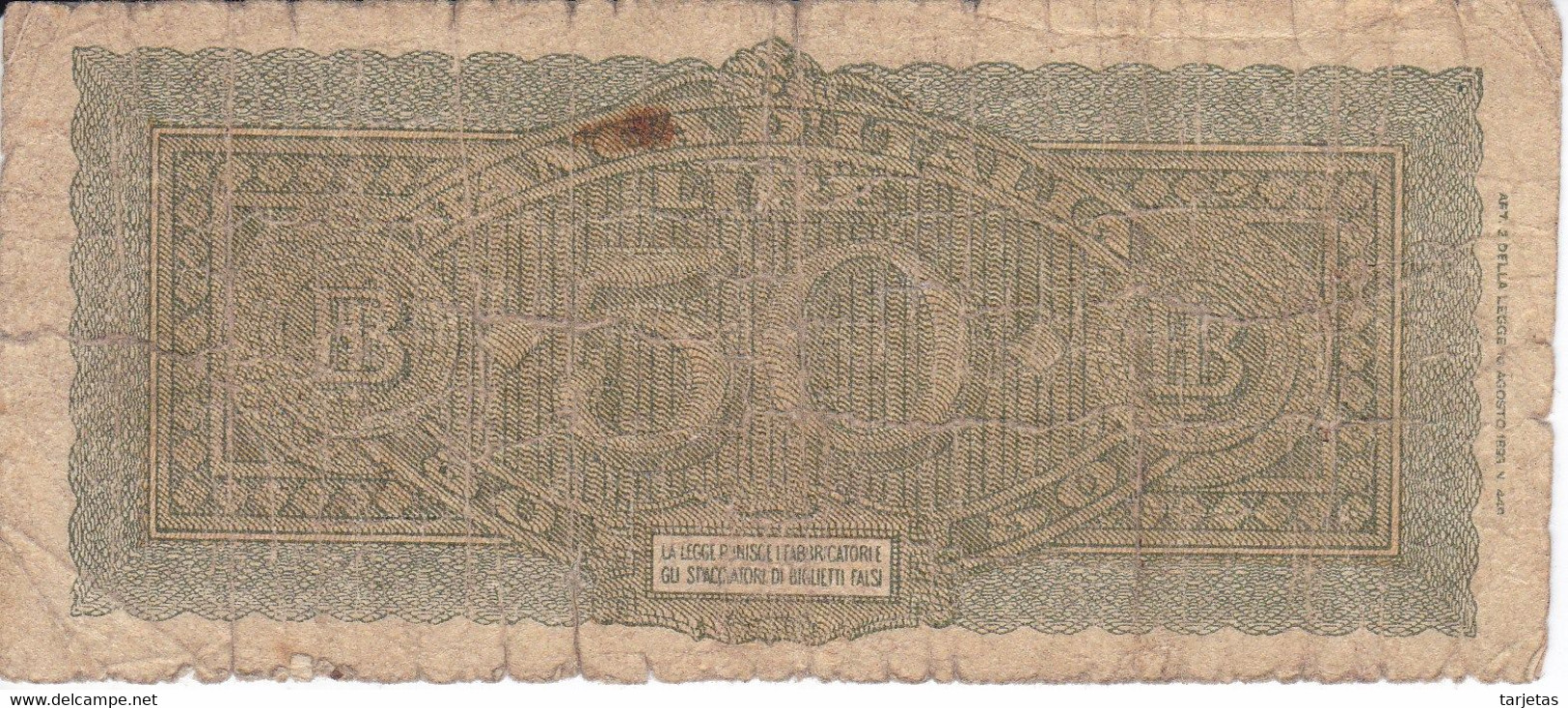 BILLETE DE ITALIA DE 50 LIRAS BANCA D'ITALIA DEL AÑO 1944  (BANKNOTE) - 50 Liras