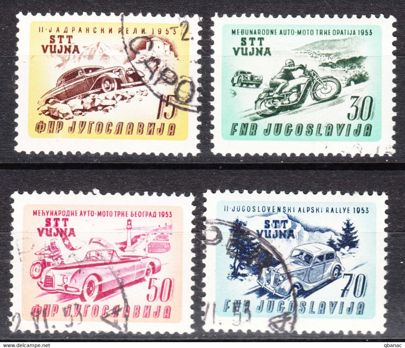 Italy Yugoslavia Trieste Zone B, Auto-Moto Racing 1953 Mi#98-101, Sassone#85-88 Used - Gebraucht