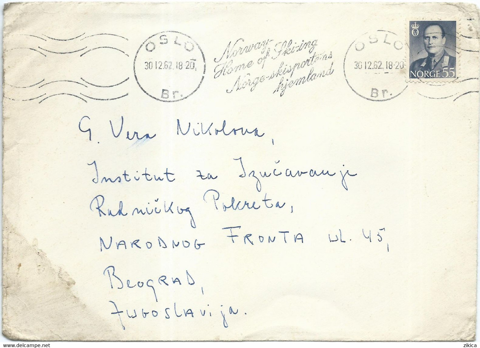 Norway / Norge Letter Via Yugoslavia 1962,slogan/flamme Machine Stamp - Cartas & Documentos