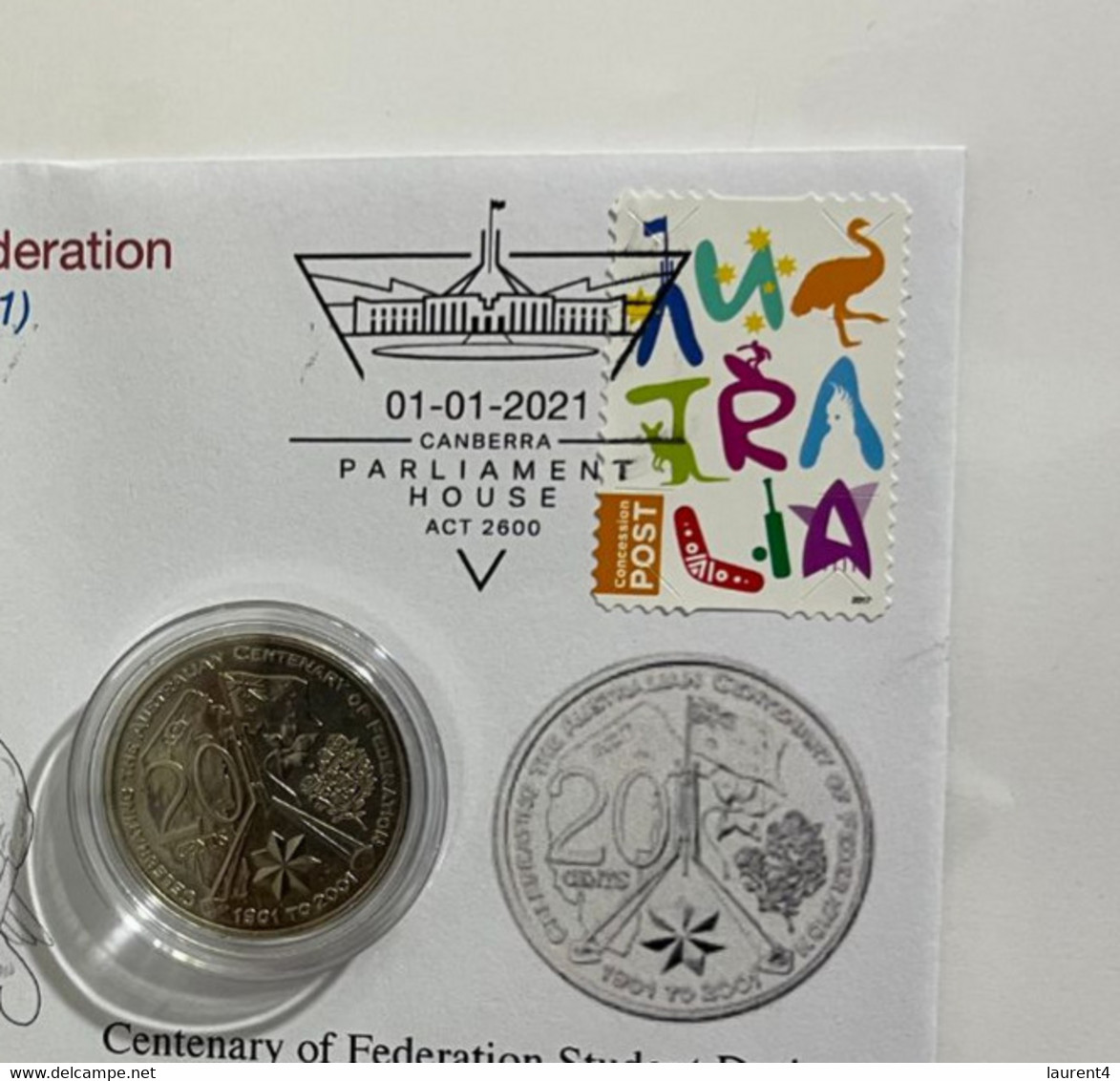 (1 N 8) 20 Cent "Scarce" Coin - 20th Anniversary - ACT - Centenary Of Federation Coin (20th Anni. Cover) - 20 Cents