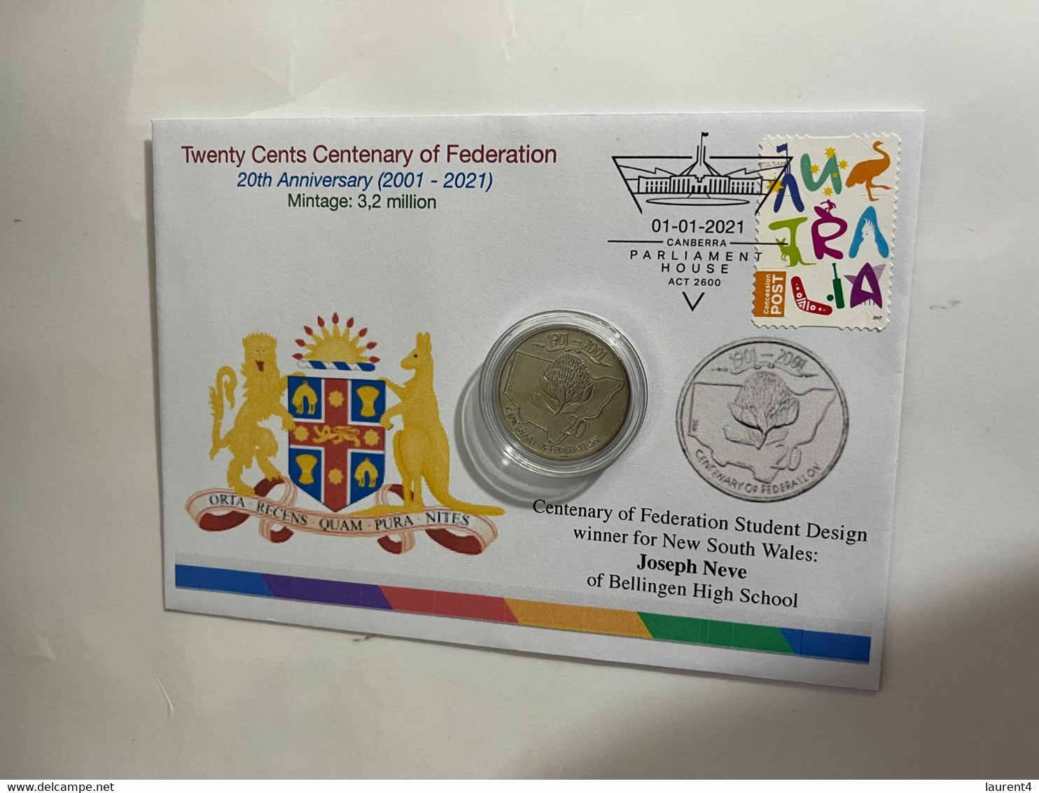 (1 N 8) 20 Cent "Scarce" Coin - 20th Anniversary - NSW - Centenary Of Federation Coin (20th Anni. Cover) - 20 Cents