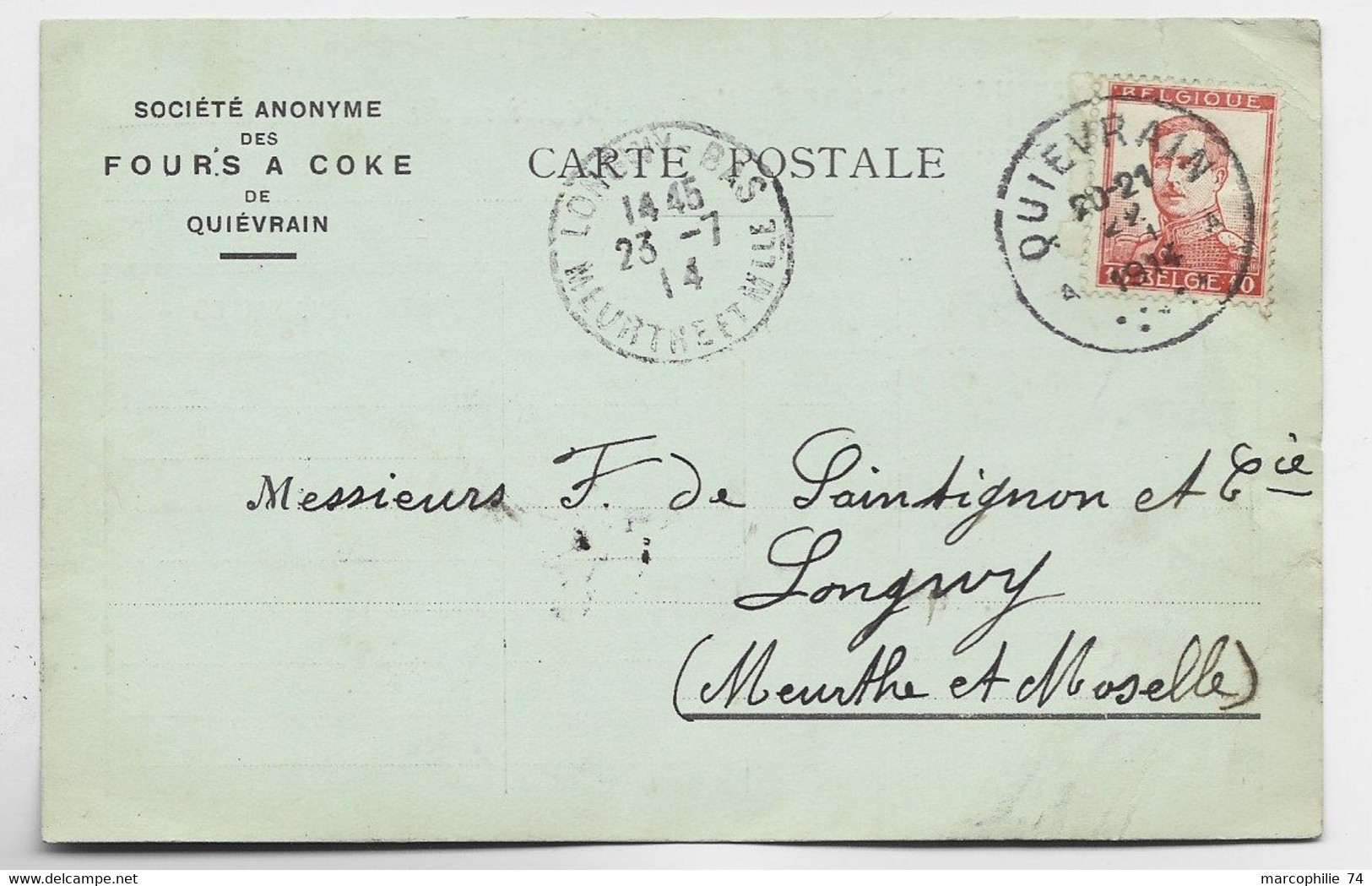 QUIEVRIAN BELGIQUE CARTE PRIVEE FOURS A COKE 1914 - Quiévrain