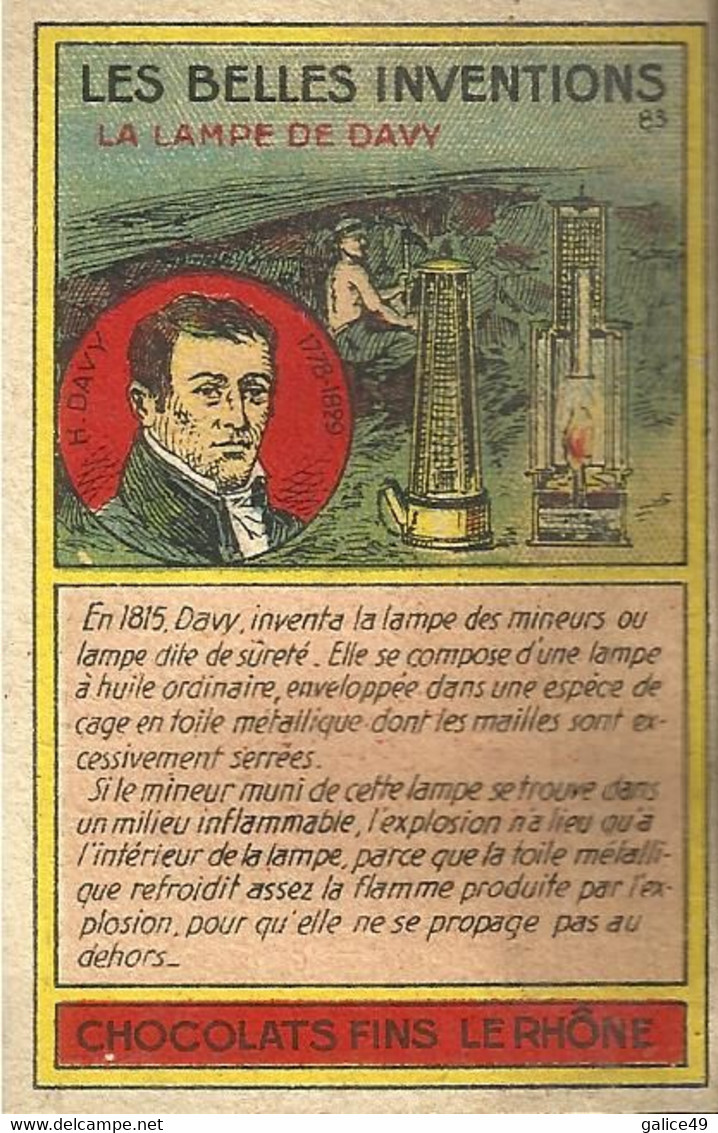 Chromo Les  Belles Inventions - Publicité Chocolat Le Rhône - La Lampe Davy - Other Apparatus