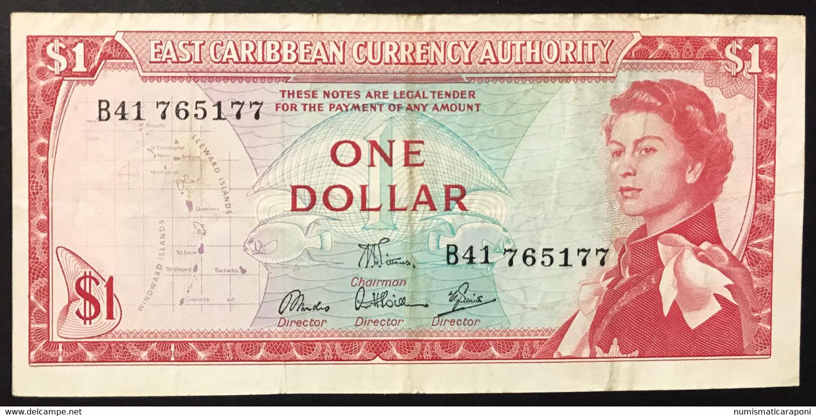 EAST CARIBBEAN STATES $ 1 Dollar 1965 Pick#13d Vf+ Bb+ LOTTO 3834 - East Carribeans