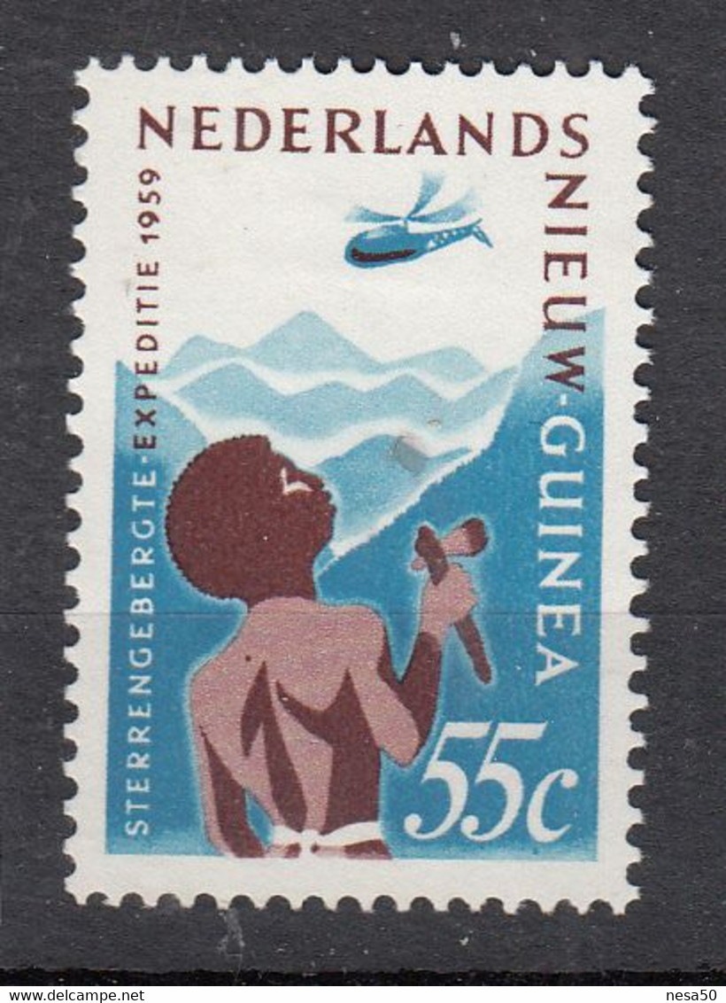Nederland Nieuw-Guinea 1959 Mi Nr 53  Expeditie Sterrengebergte,  Helikopter, Helicopter,  Postfris Met Plakker - Nueva Guinea Holandesa