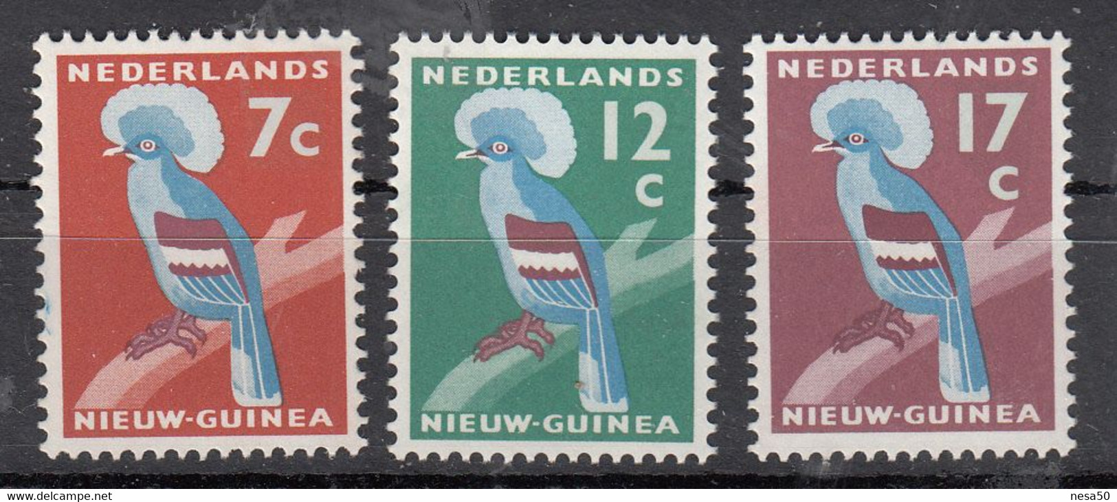Nederland Nieuw-Guinea 1959 Mi Nr 54 - 56, Vogel, Bird, Kroonduif, Crown Pigeon,   Postfris Met Plakker - Nueva Guinea Holandesa