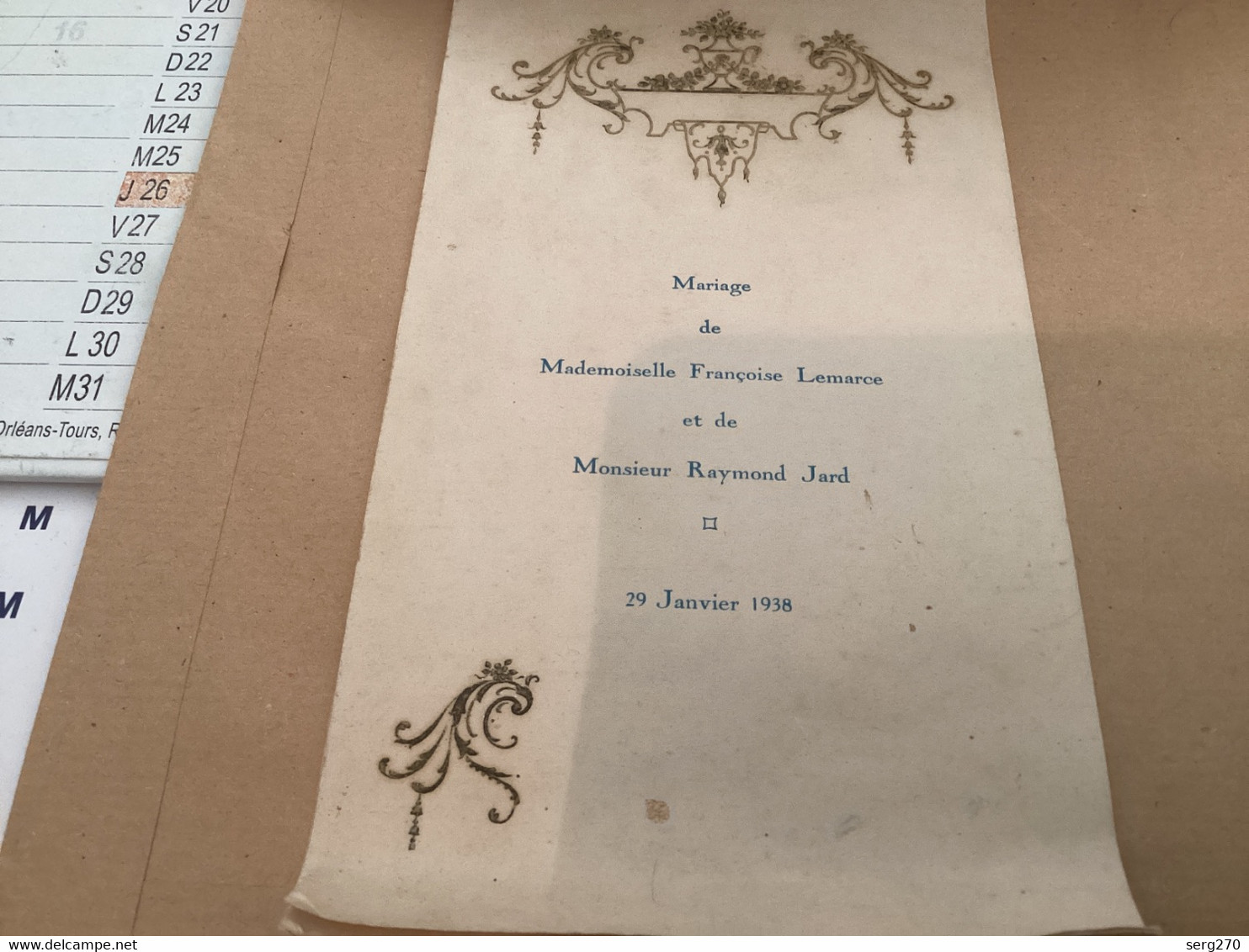 Menu De Mariage 1938 Dîner - Menus