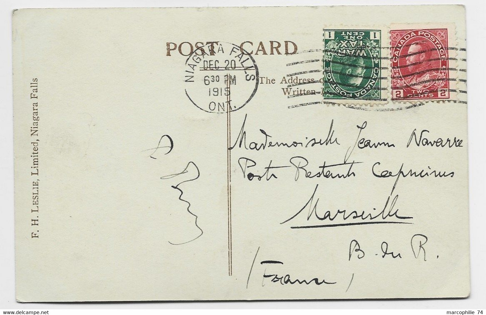 CANADA 1C+2C CARD NIAGARA FALLS DEC 20 1915 ONT TO FRANCE - Brieven En Documenten