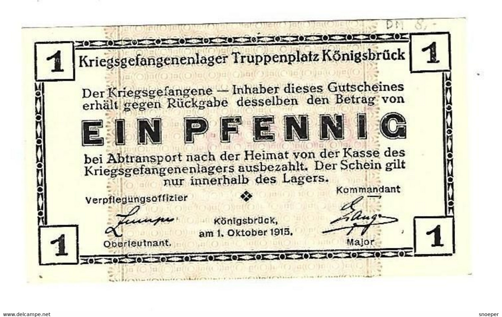 *germany Kriegs Gefangenen Lager Konigsbruck 1 Pfennig  05.01 - Autres & Non Classés