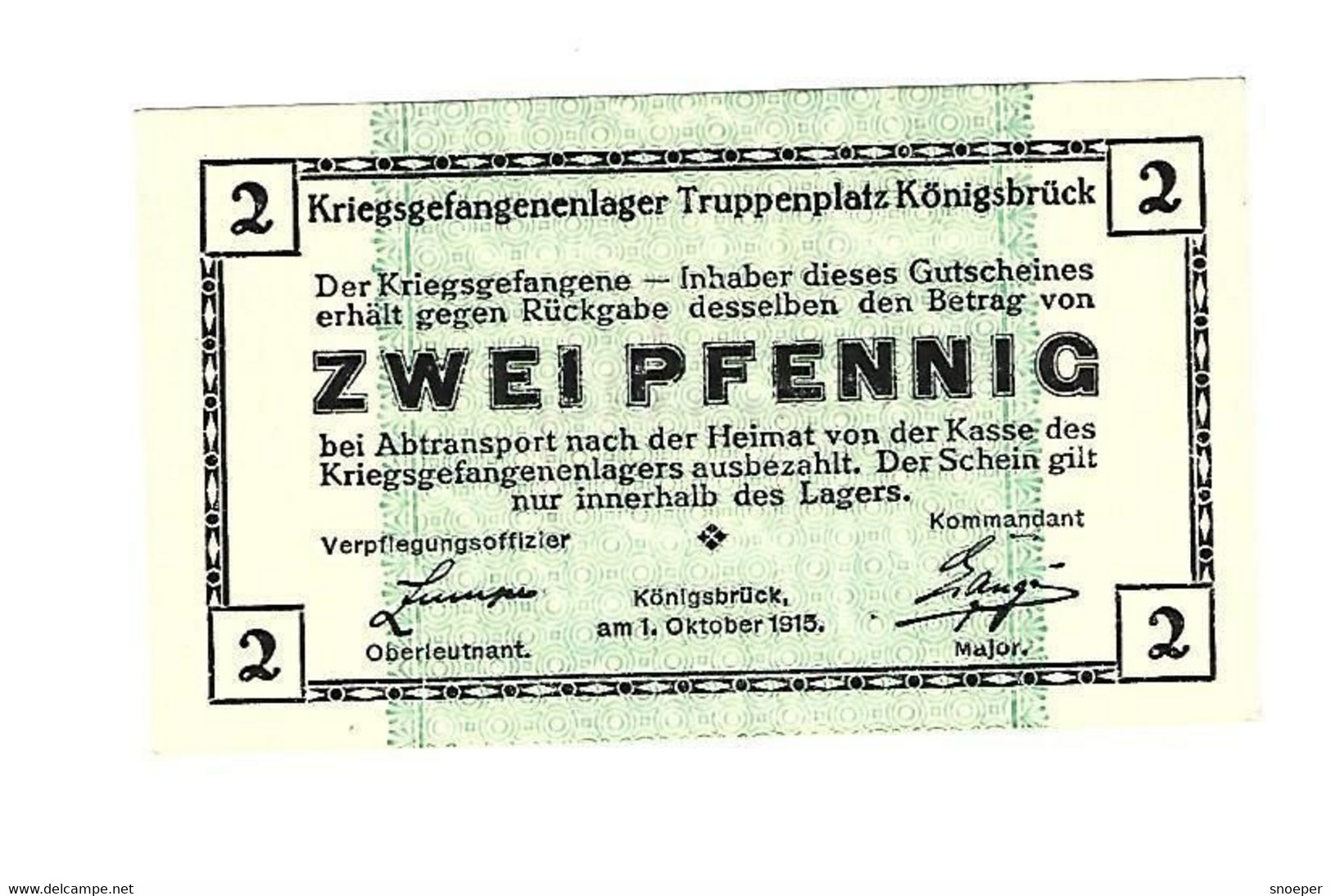 *germany Kriegs Gefangenen Lager Konigsbruck 2 Pfennig  05.02 - Sonstige & Ohne Zuordnung