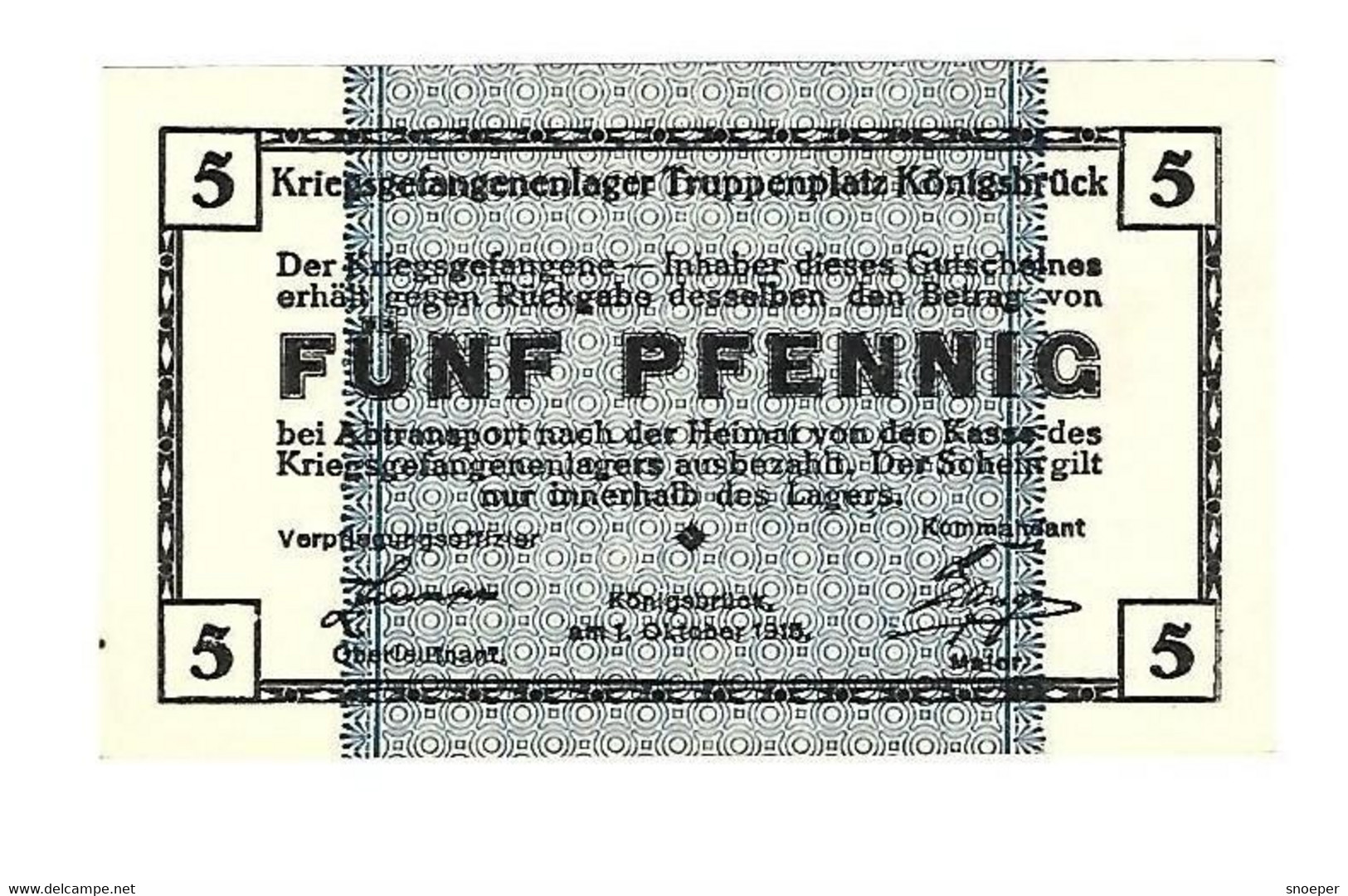 *germany Kriegs Gefangenen Lager Konigsbruck 5 Pfennig  05.03 - Otros & Sin Clasificación