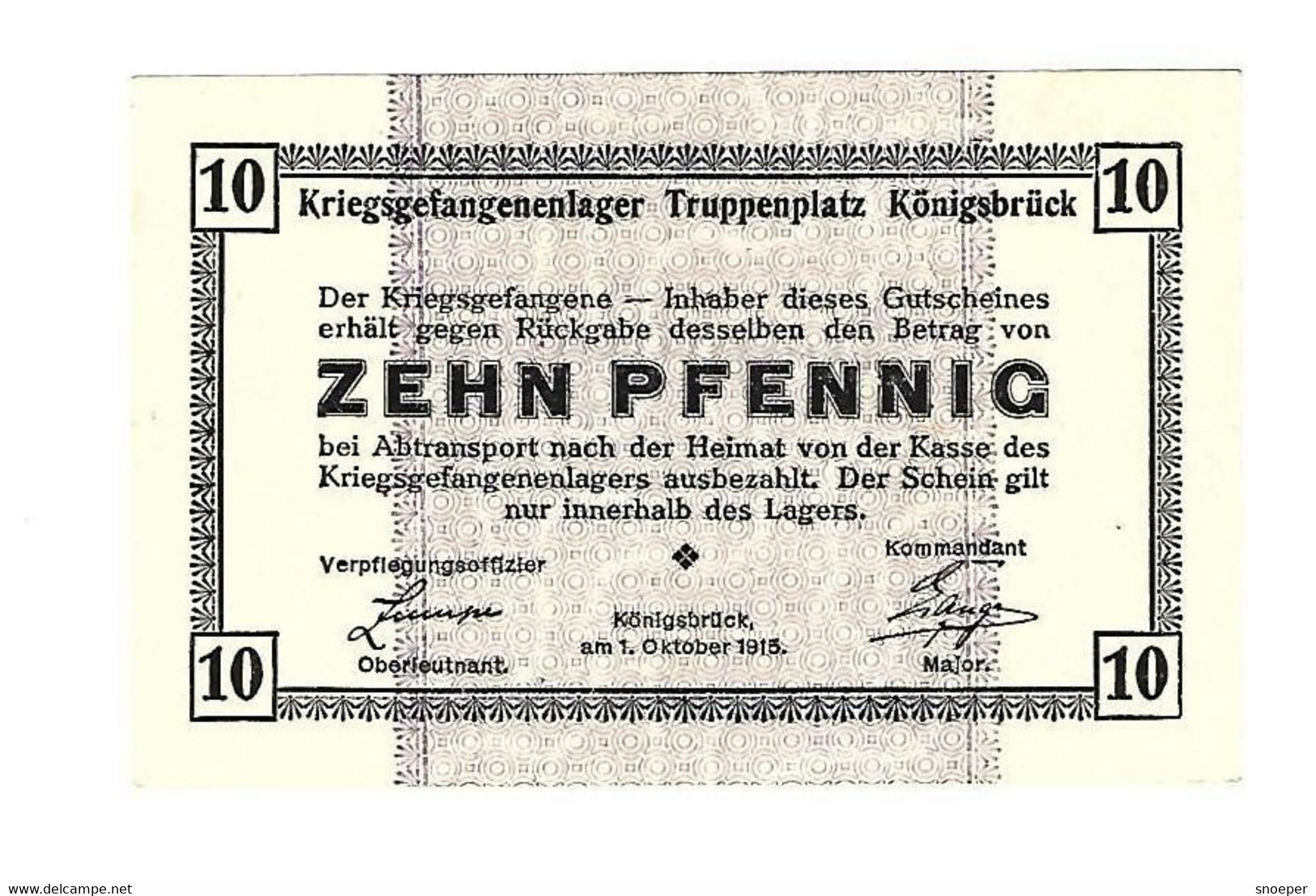 *germany Kriegs Gefangenen Lager Konigsbruck 10 Pfennig  05.04 - Andere & Zonder Classificatie