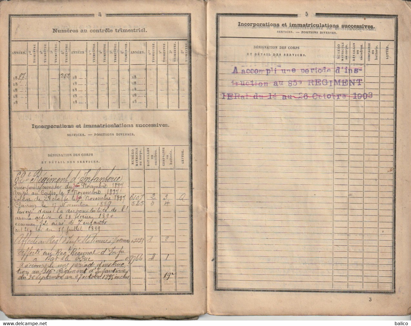 Fascicule De Mobilisation  1886 - Le Cadre Joseph, St. Malo Des 3 Fontaines (clairon) - 62 ème Régiment D'Infanterie - Coupe-cigares