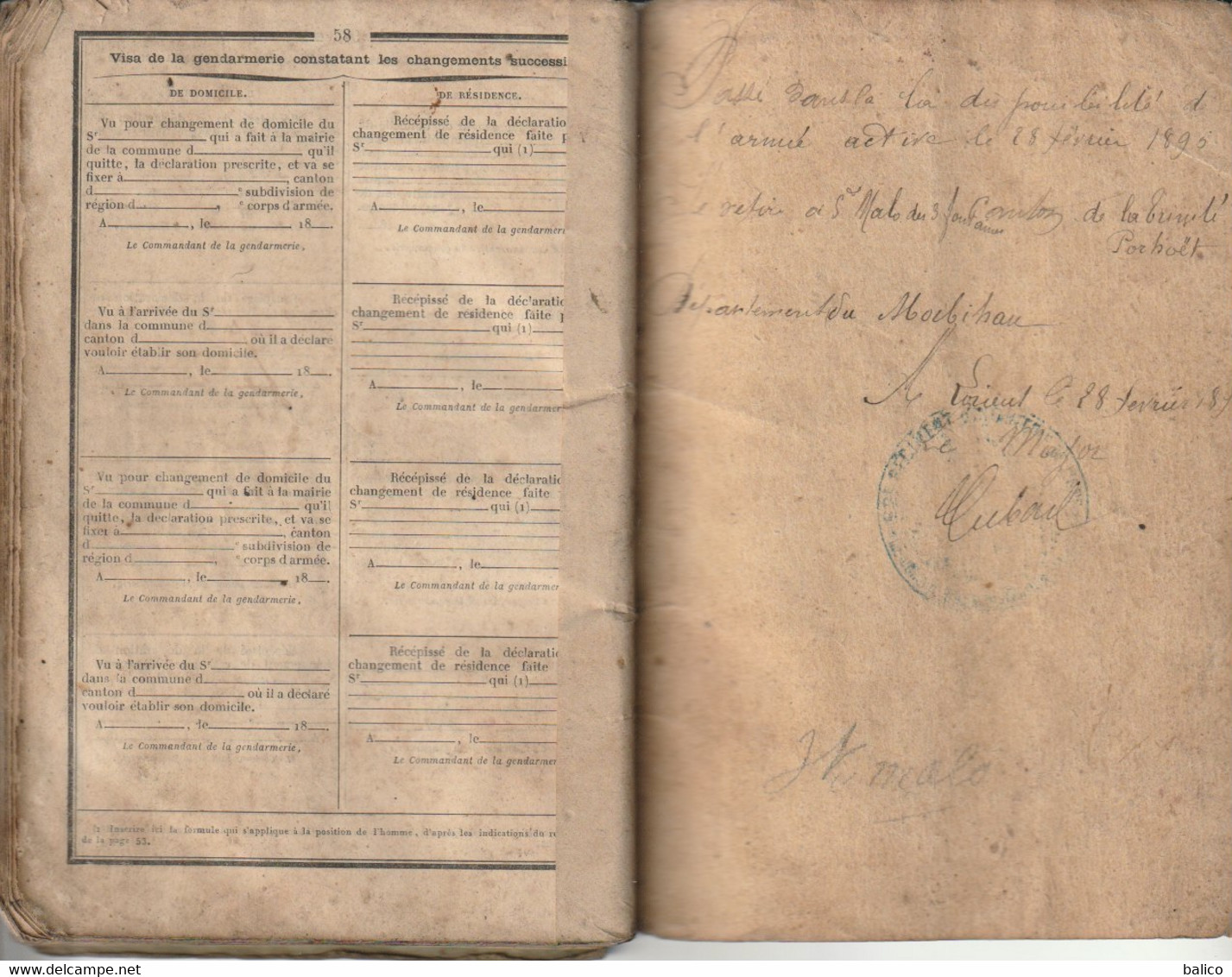 Fascicule De Mobilisation  1886 - Le Cadre Joseph, St. Malo Des 3 Fontaines (clairon) - 62 ème Régiment D'Infanterie - Corta-puros