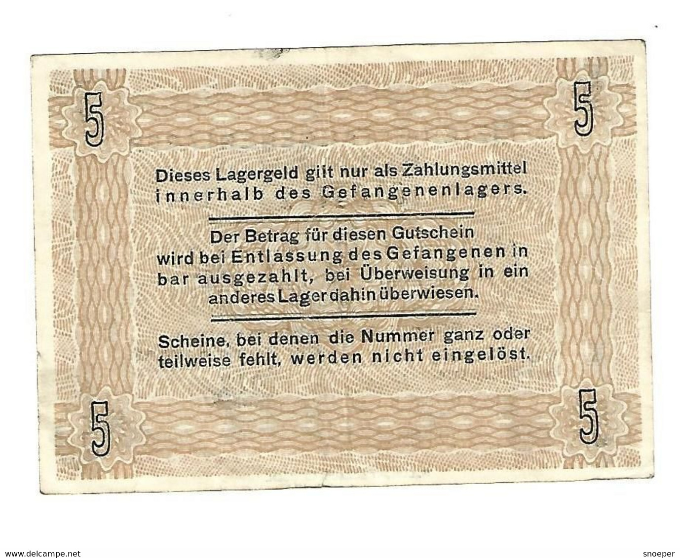 *germany Offizier Gefangenen Lager  Koln A. Rh.  5 Mark  05.07 - Other & Unclassified