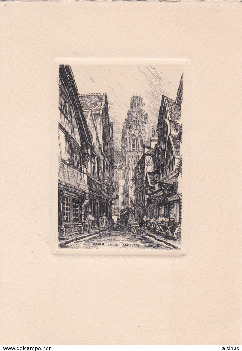 LEOPOLD ROBIN - GRAVURE - ROUEN - LA RUE DAMIETTE - Robin