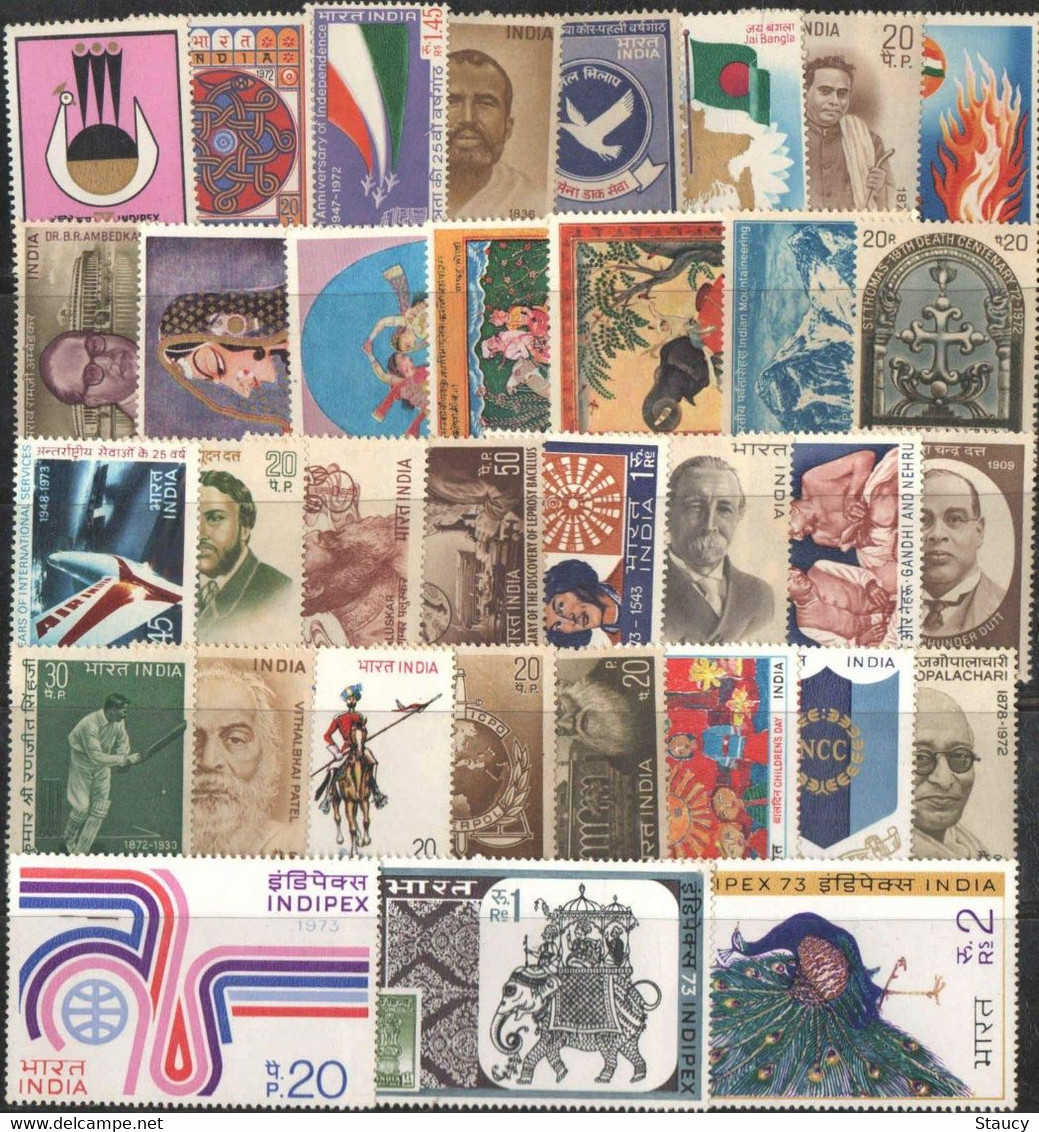 India 1973 Complete Year Pack / Set / Collection Total 34 Stamps (No Missing) MNH As Per Scan - Volledig Jaar