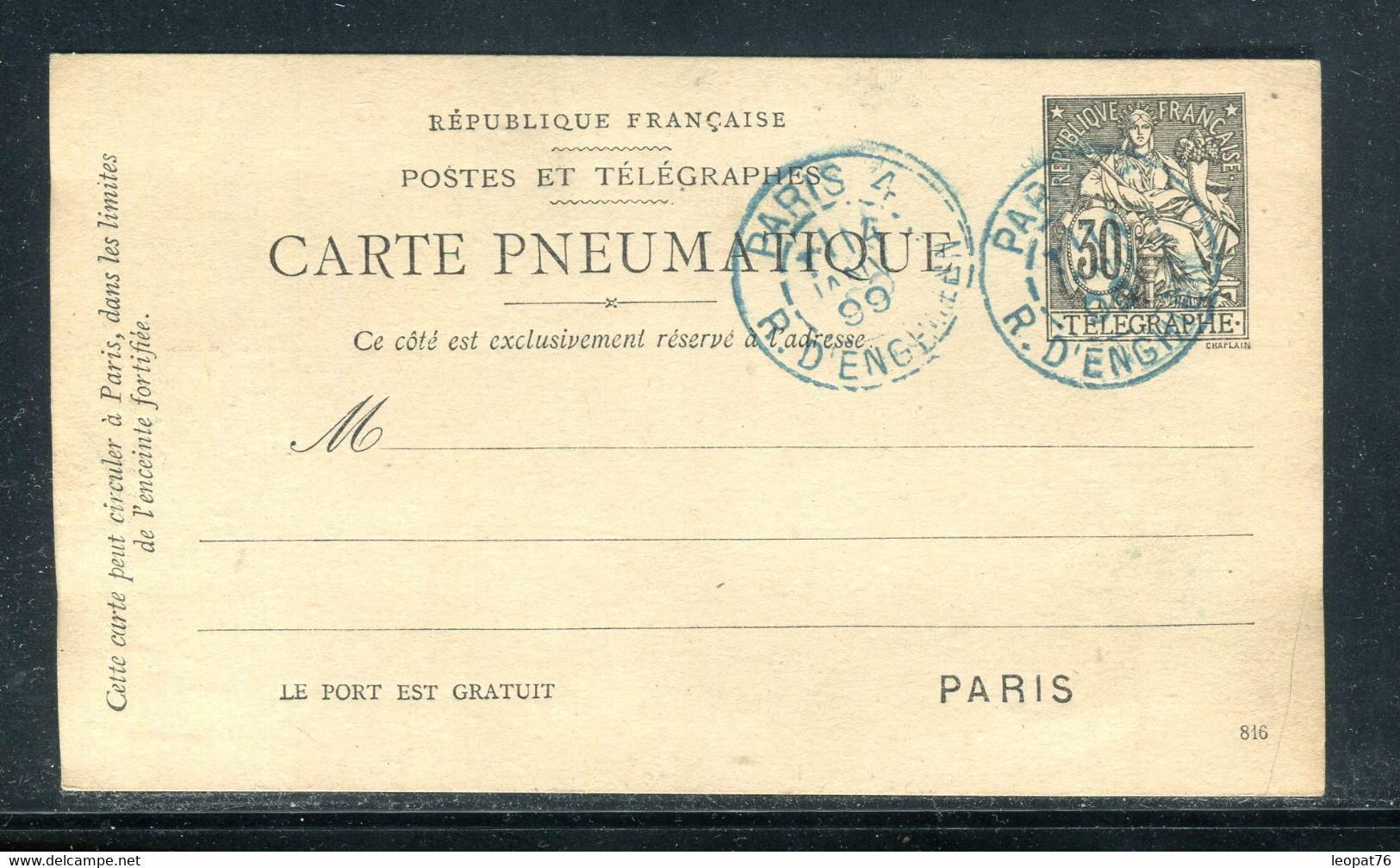 Pneumatique (carte  ) De Paris En 1899, écrite Au Verso - D 204 - Neumáticos