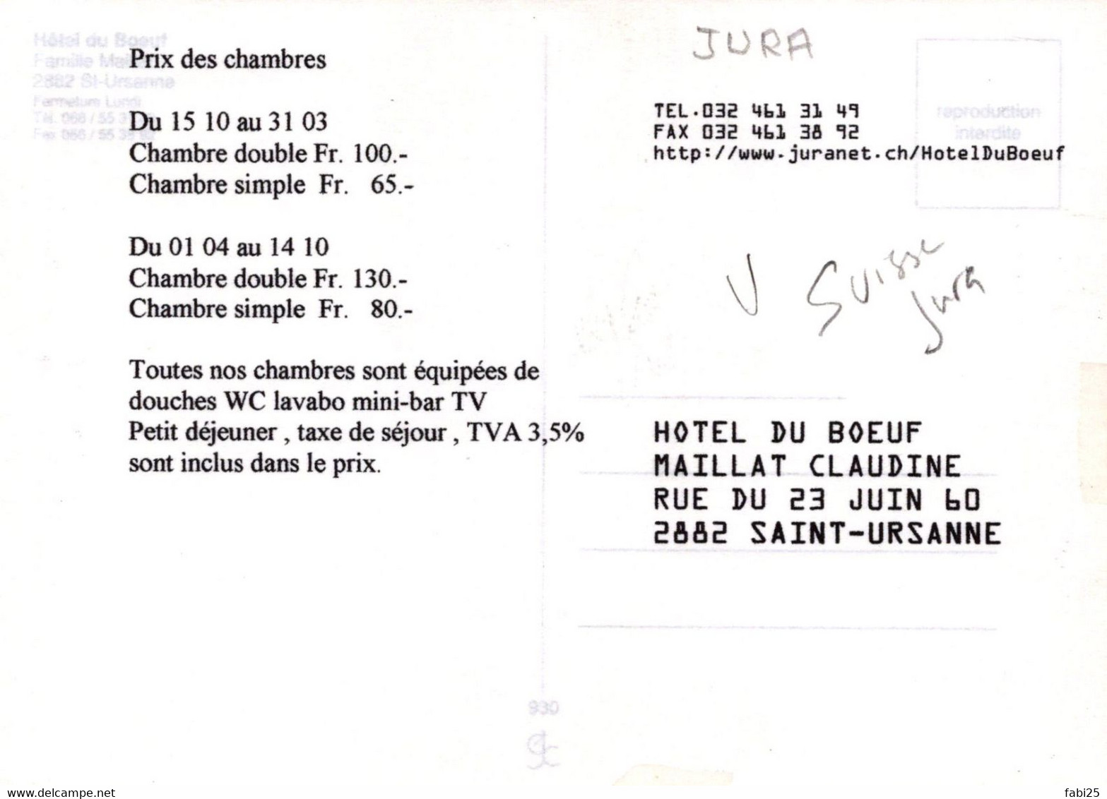 HOTEL DU BOEUF SAINT URSANNE - Saint-Ursanne
