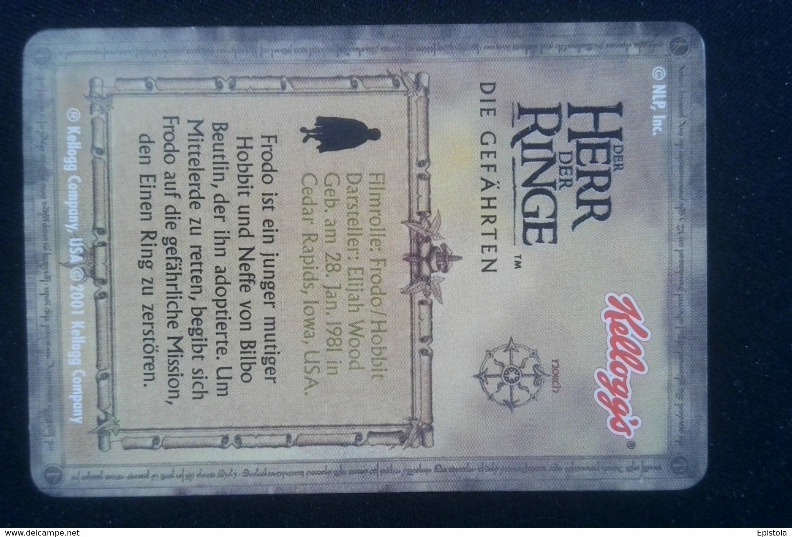 ► FRODON FRODO Lord Of The Rings (3D German Trading Card) Le Seigneur Des Anneaux Version Allemagne En Relief  Kellog's - Herr Der Ringe