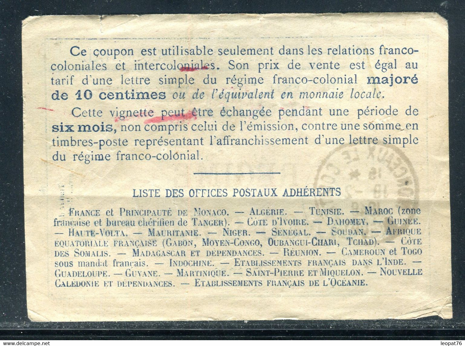 Coupon Réponse ( Petit Pli ) Franco Colonial De Monceaux Le Comte En 1948 - D 222 - Coupons-réponse