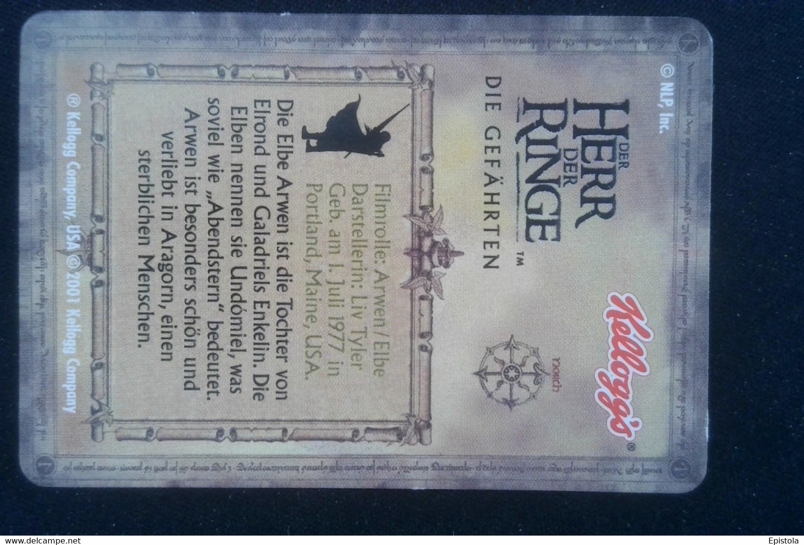 ► ARWEN Lord Of The Rings (3D German Trading Card) Le Seigneur Des Anneaux Version Allemagne En Relief  Kellog's - Herr Der Ringe