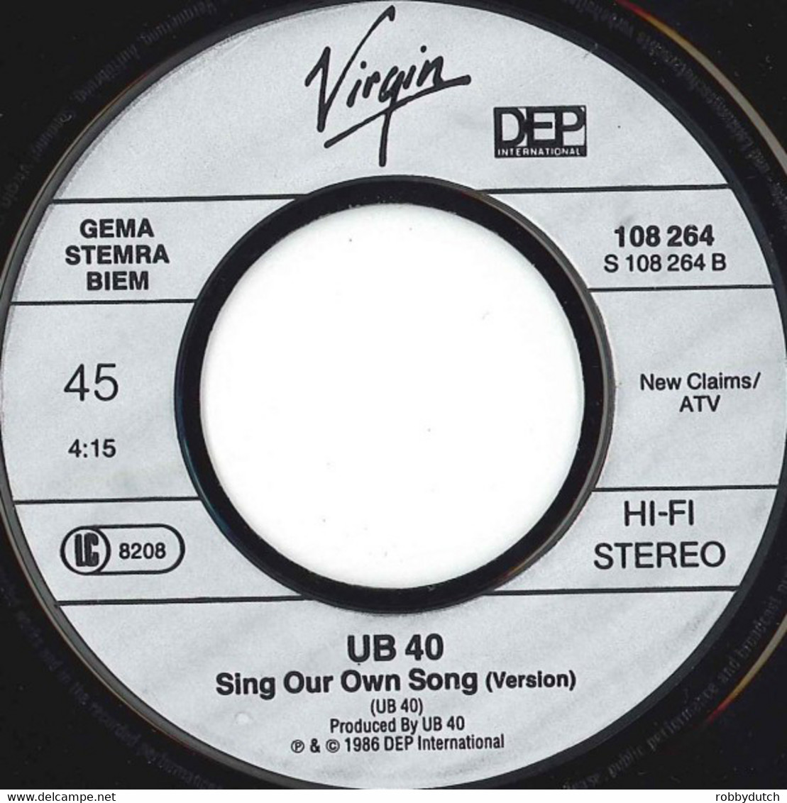 * 7" *  UB40 - SING OUR OWN SONG (Germany 1986) - Reggae