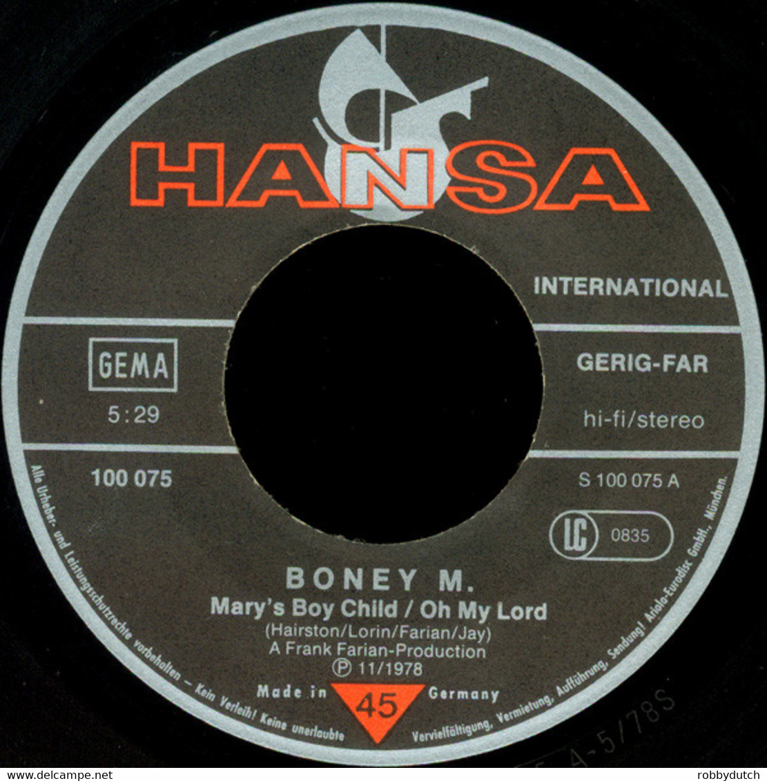* 7" * BONEY M. - MARY'S BOY CHILD (Germany 1978) - Christmas Carols