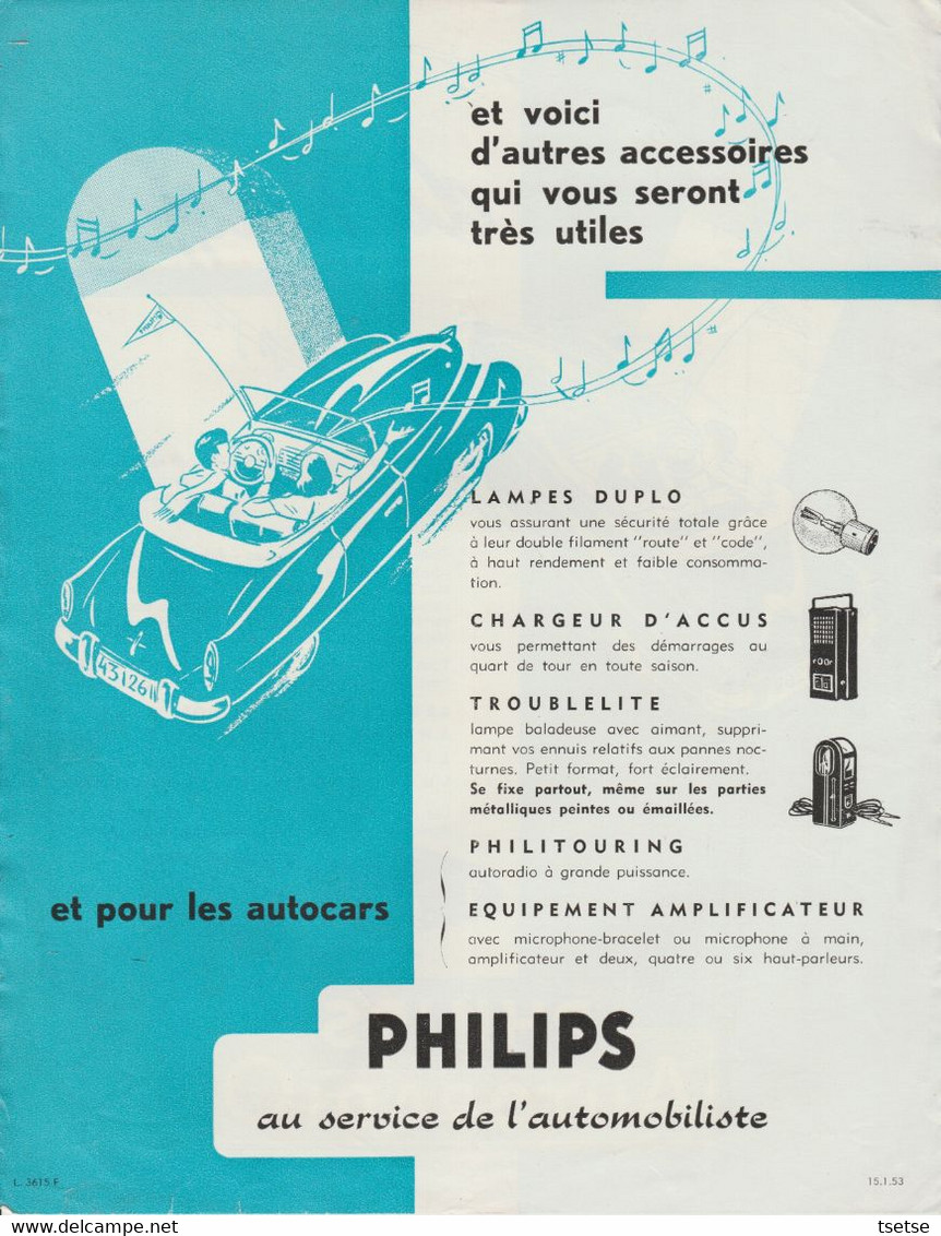 Publicité Automobile / Années 50 - Autoradio Et Accessoires Philips - Janvier 1953 - Pubblicitari