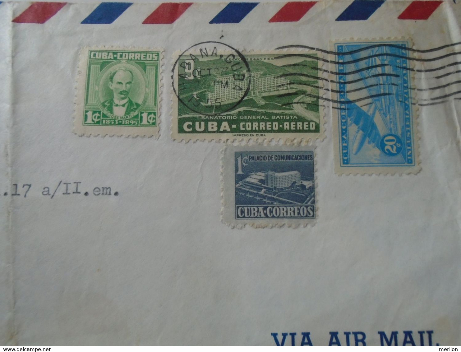ZA399.16    CUBA   Airmail Cover -  Cancel 1955  Hotel AZUL,  Habana  Livia Ronay    Sent To Hungary - Lettres & Documents