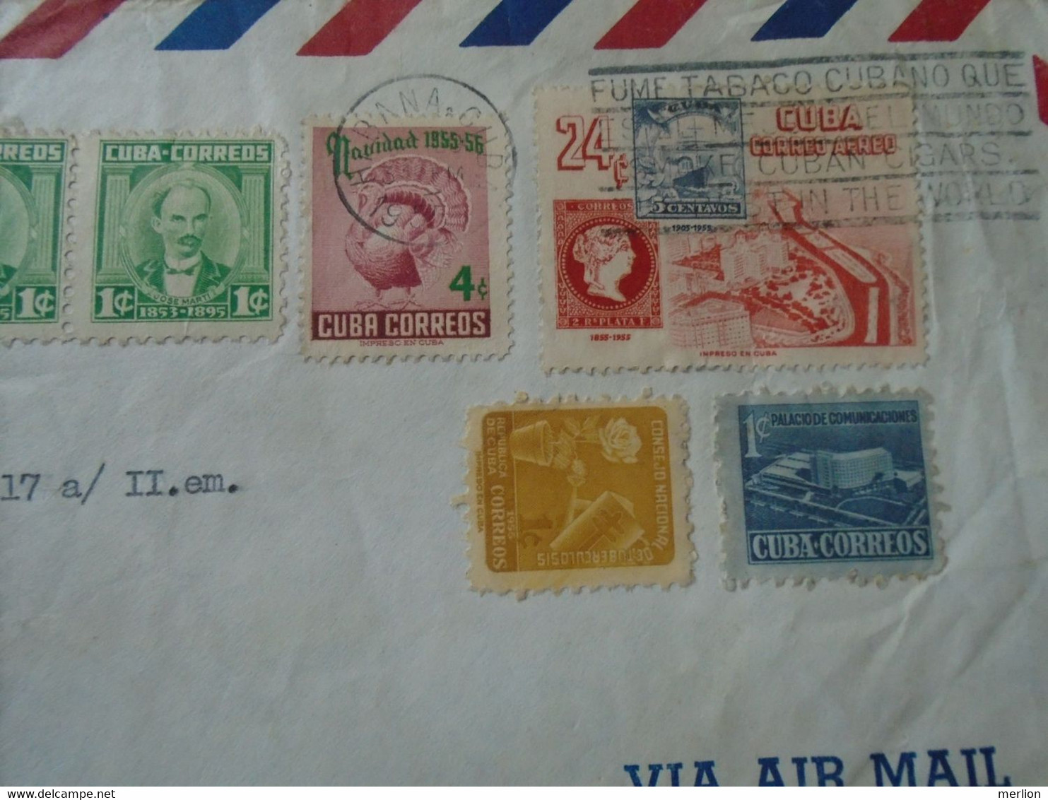 ZA399.18   CUBA   Airmail Cover -  Cancel 1955  Hotel AZUL,  Habana  Livia Ronay    Sent To Hungary - Briefe U. Dokumente
