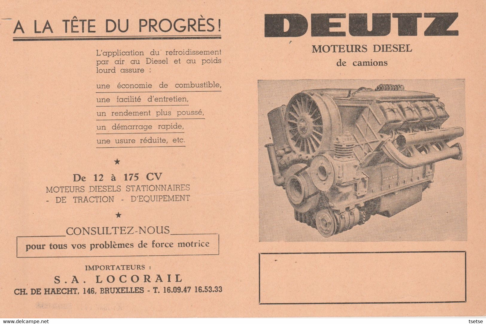 Publicité Automobile / Années 50 - Moteur Diesel De Camions Deutz - Camion