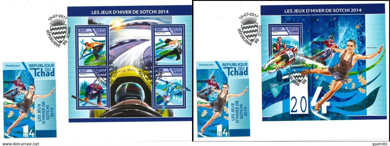 Tchad 2017, Winter Olympic Games In Sochi, Winners Skating, Skiing, 4val In BF +BF In 2 FDC - Winter 2014: Sotschi