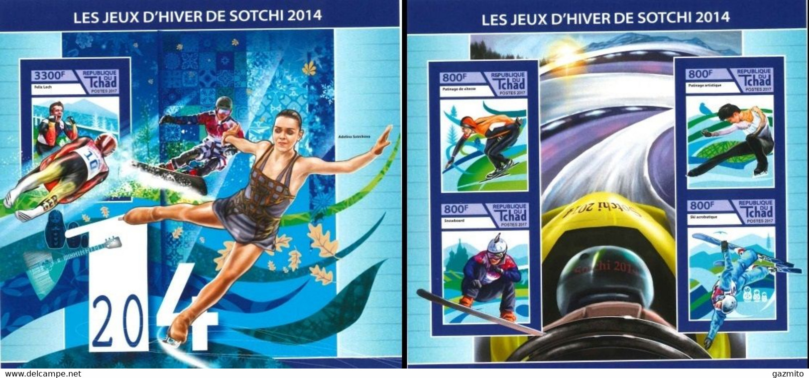 Tchad 2017, Winter Olympic Games In Sochi, Winners Skating, Skiing, 4val In BF +BF IMPERFORATED - Hiver 2014: Sotchi