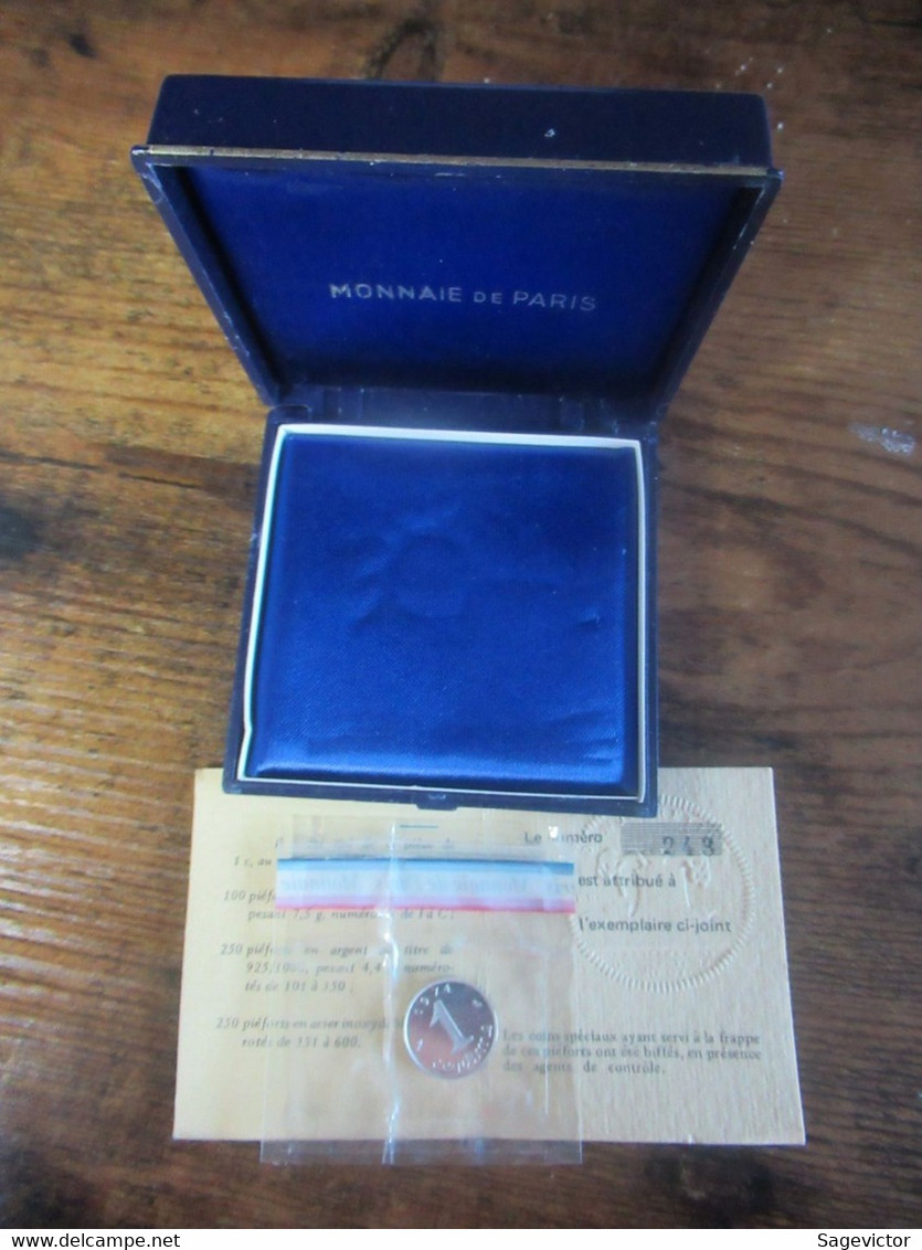 Pièfort  Argent 1 Centime 1974 + Certificat + Coffret - Probedrucke