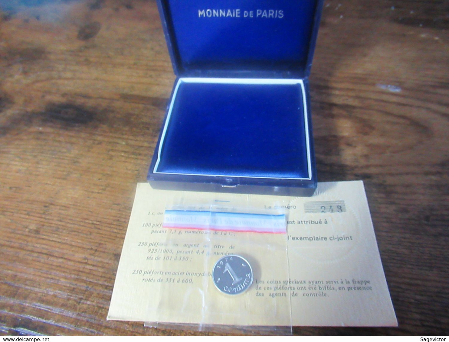 Pièfort  Argent 1 Centime 1974 + Certificat + Coffret - Essais, Piéforts, épreuves & Flans Brunis