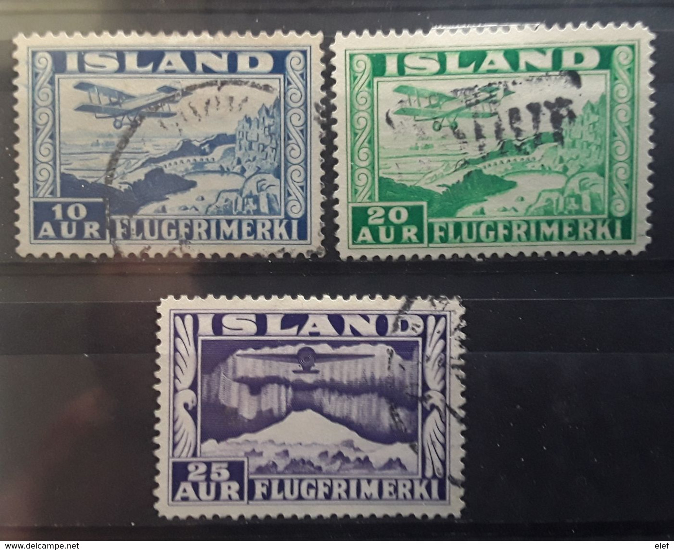 ISLAND ISLANDE 1934 Poste Aérienne Airmail 3 Timbres Yvert No 15,16,17 , Obl TB - Poste Aérienne