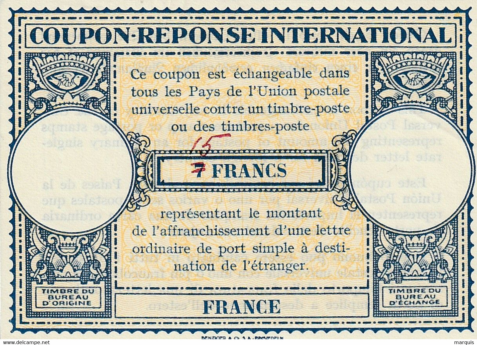 Coupon-réponse International 15 Francs Sur 7 Francs Type Londres LO14 - Reply Coupons