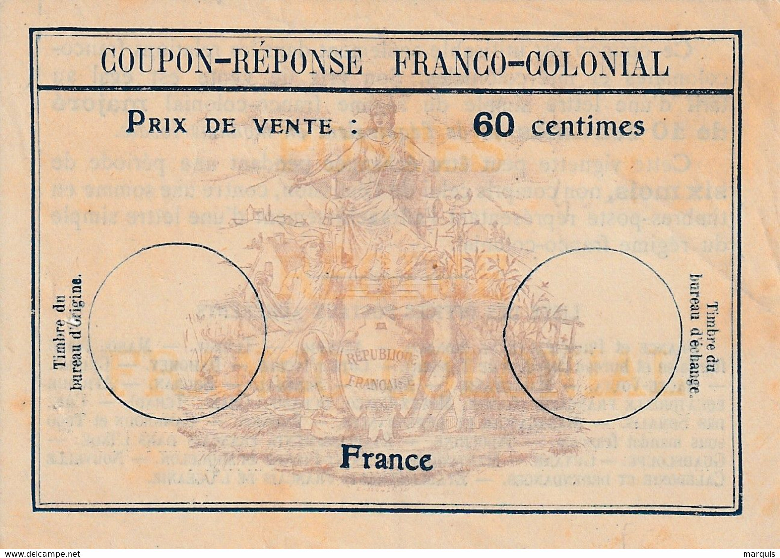 Coupon-réponse International Franco-colonial 60c Type Fc3 - Cupón-respuesta