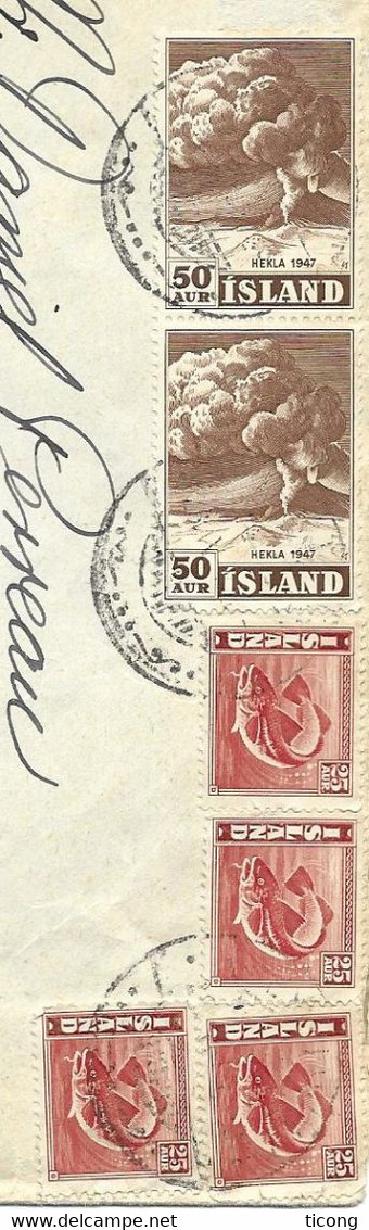 ISLANDE LETTRE POUR ISSY LES MOULINEAUX FRANCE - AFFRANCHISSEMENTS POISSONS ( 4 ) , VOLCAN HEKLA (2 )  - VOIR LE SCANNER - Storia Postale