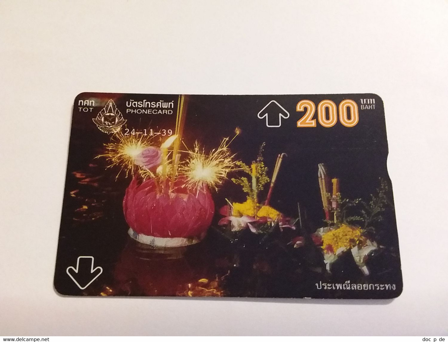 Thailand  - L&G - TOT - T 319 Loi Krathong Lights Festival 200 Baht 668L Rare Card - Thaïland